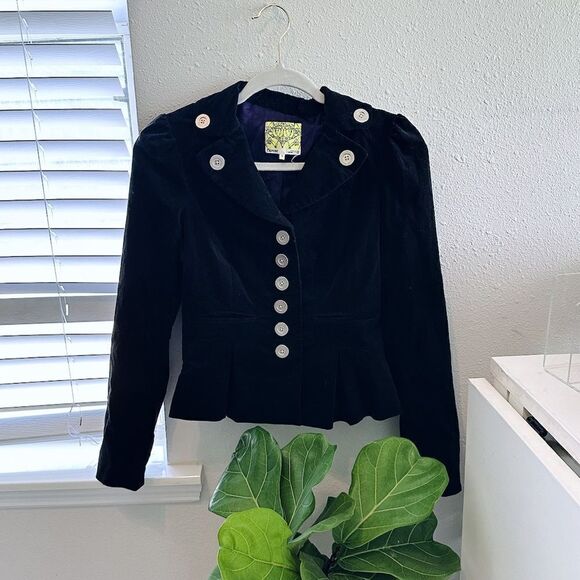 Anthropologie FLOREAT Black Velvet Blazer - Picture 2 of 4